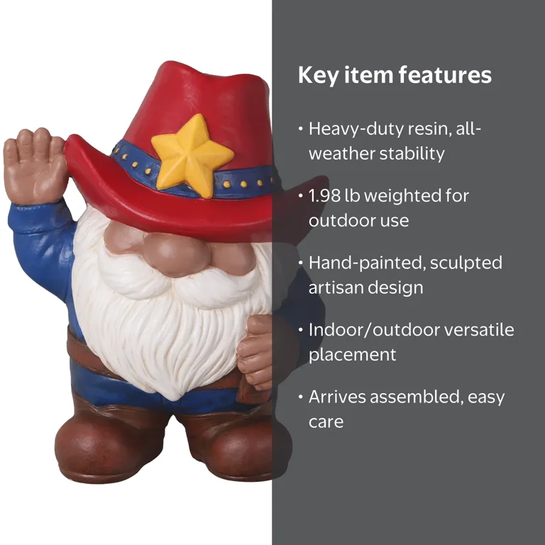 MS Outdoor Texas Cowboy Gnome Garden Statuary, 6.875 in L x 4.875
