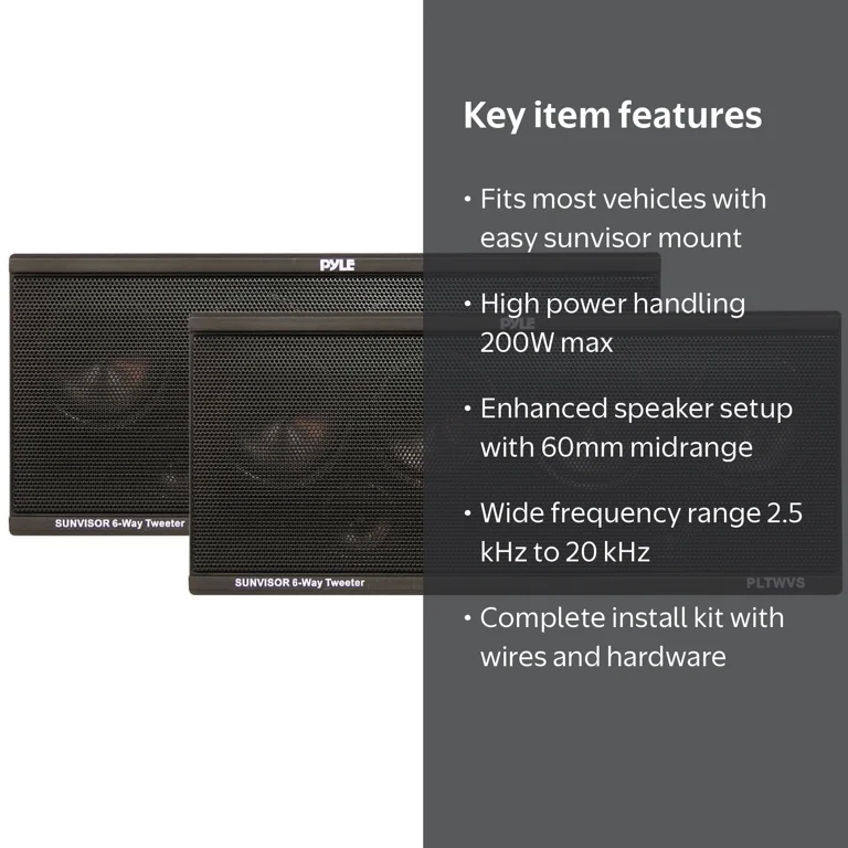 Pyle, Visor Mountable Speaker, 6-way, 200W with Wires & Hardware