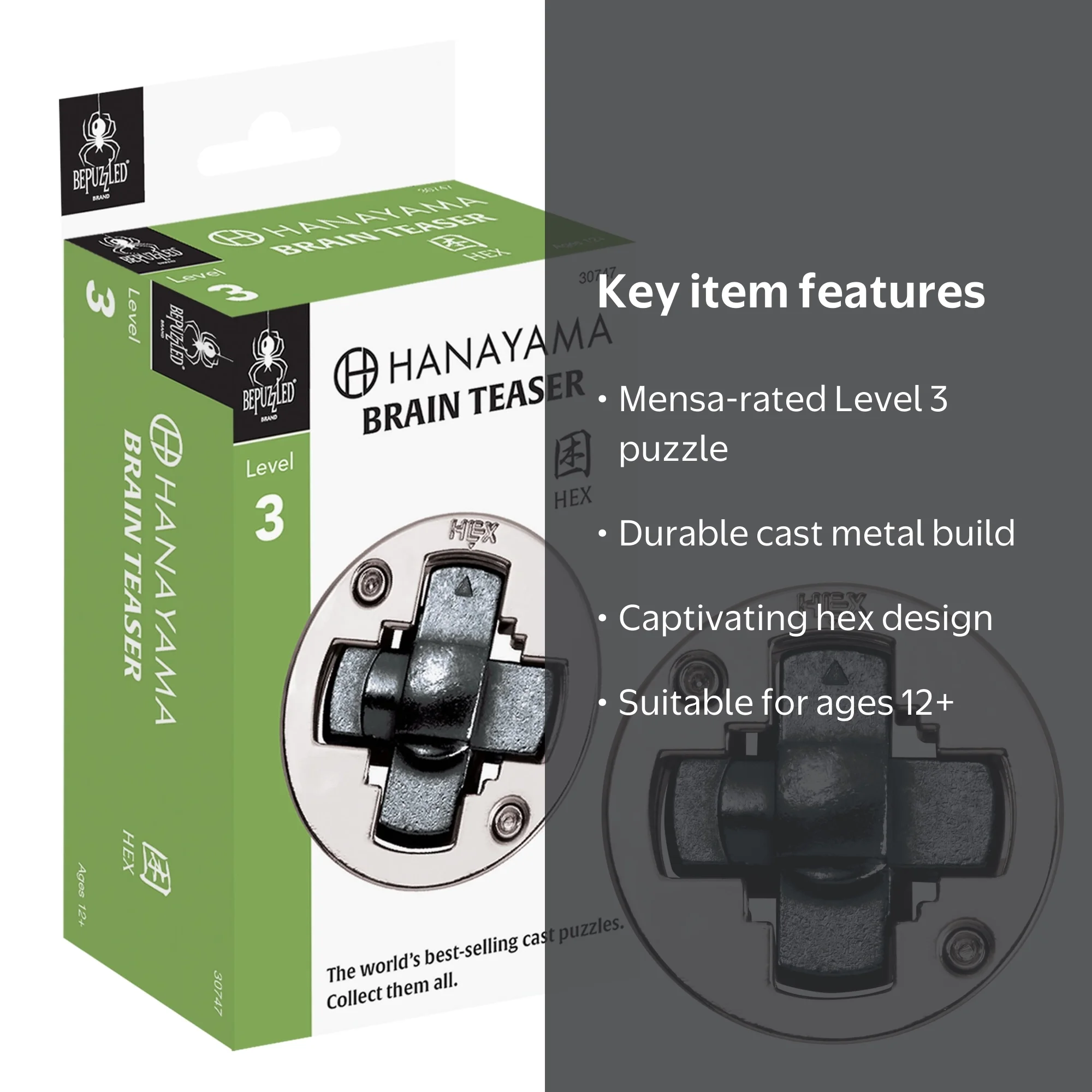 Hanayama, Hex Hanayama Cast Metal Brain Teaser Puzzle Level 3