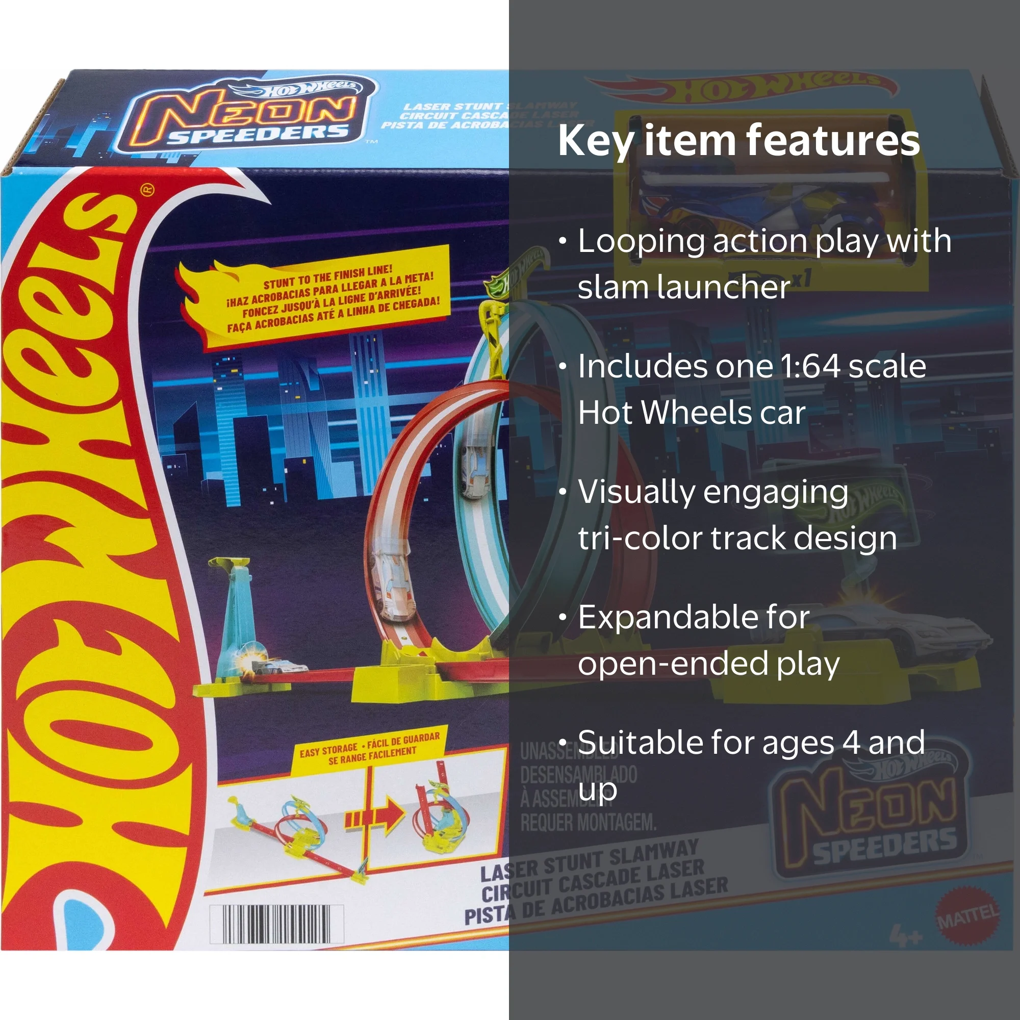 Hot Wheels Neon Speeders Track Set, Laser Stunt Slamway with 1 Car