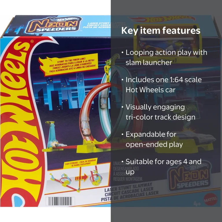 Hot Wheels Neon Speeders Track Set, Laser Stunt Slamway with 1 Car