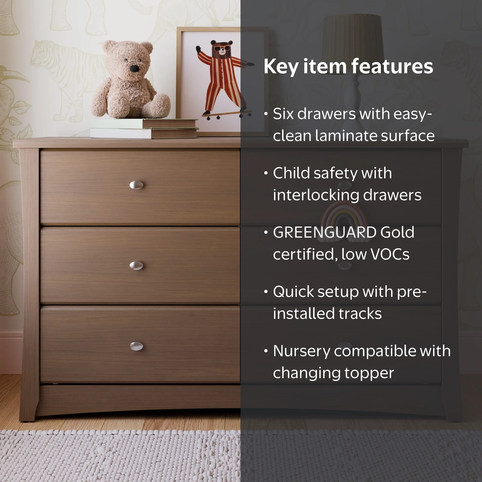 Storkcraft Crescent 6 Drawer Nursery Dresser, Hazelnut - Walmart.com