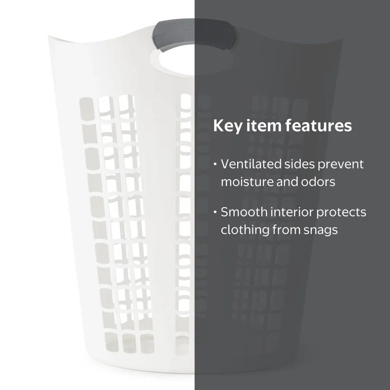 Gracious Living Slim Plastic Laundry Hamper, Easy Carry Flex with