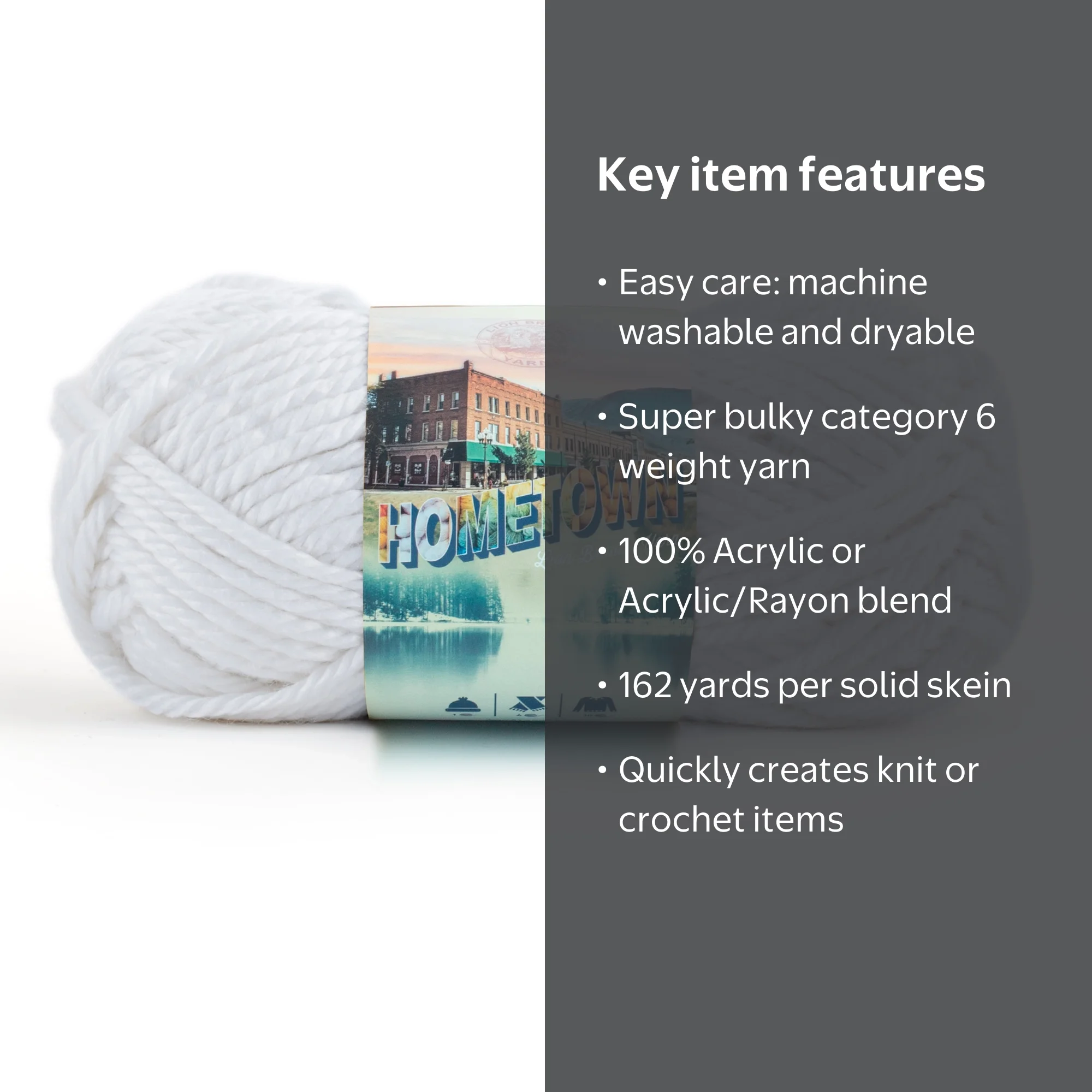Lion Brand Yarn Hometown USA White 135-100 Super Bulky Acrylic