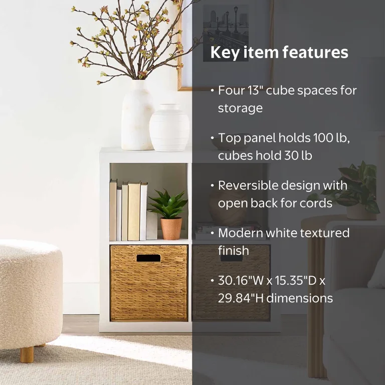 Better Homes & Gardens 4-Cube Storage Organizer, White Texture