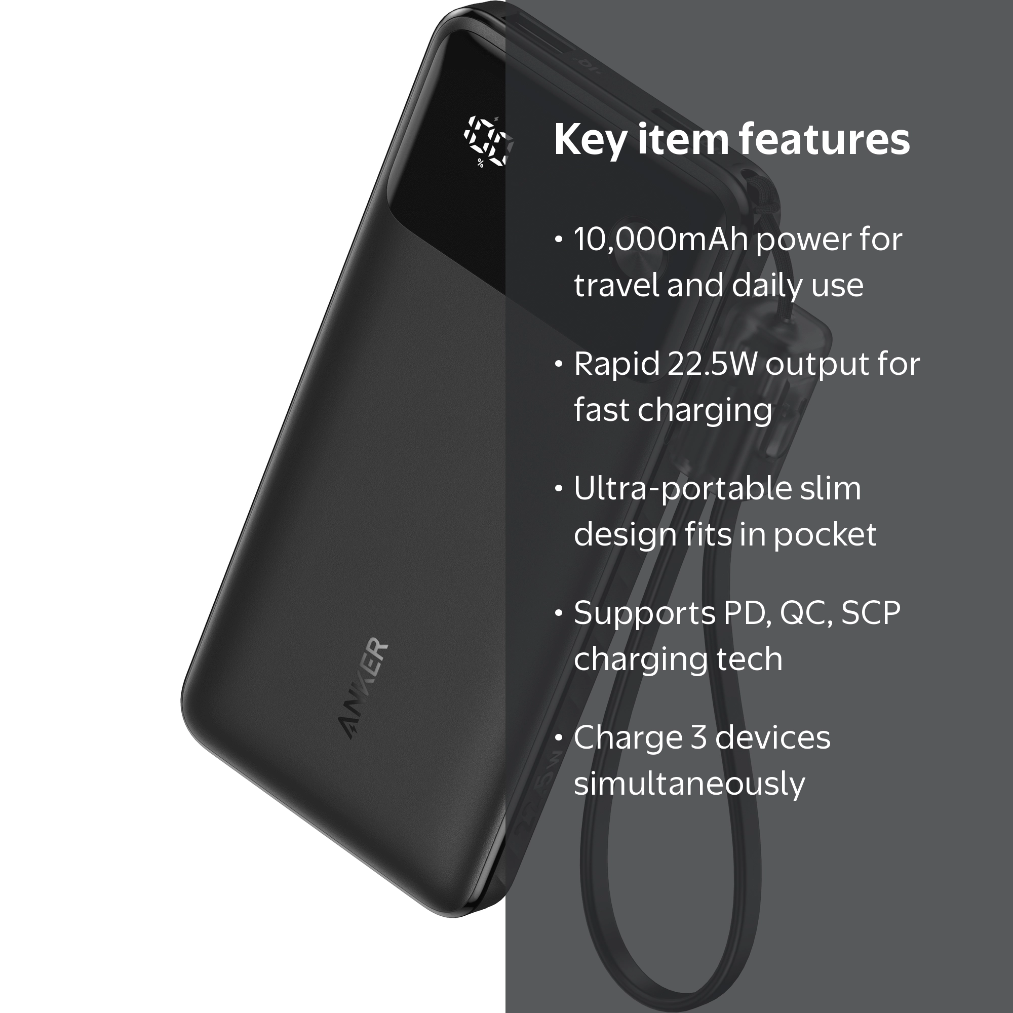 Anker 10,000mAh Power Bank, 22.5W Fast Charging, Portable Charger
