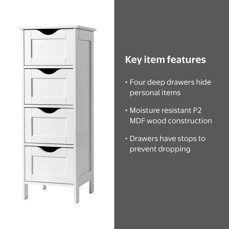 Ktaxon Bathroom Floor Storage Cabinet with 4 Drawers, Small