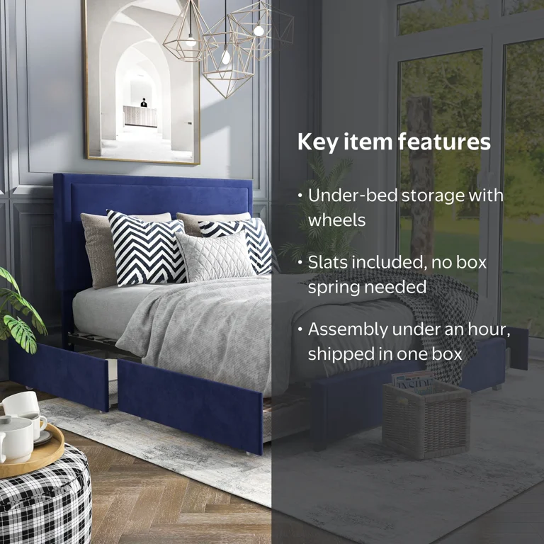 Furniture of America Zorva 4-Drawer Fabric Kids Bed, Full, Navy