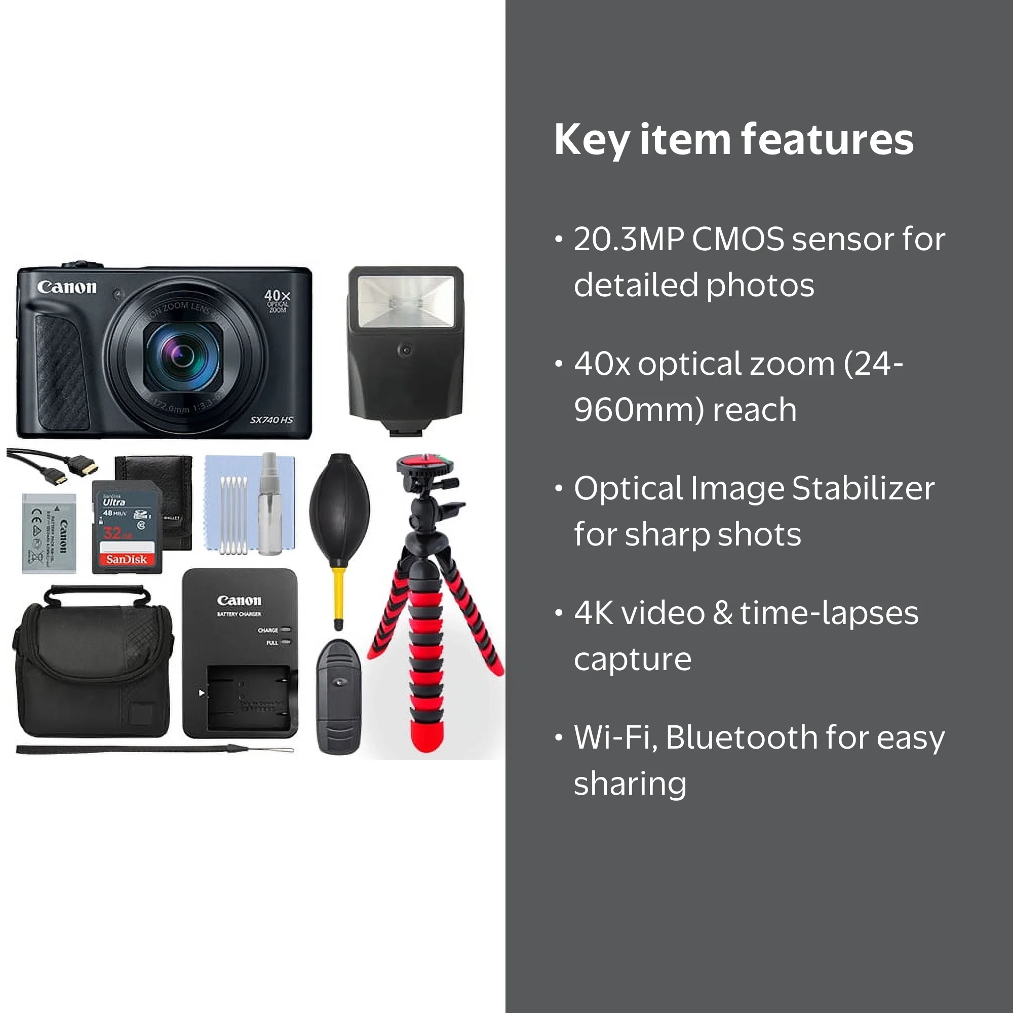 Canon PowerShot SX740 20.3MP Digital Camera, 4K Video, WiFi, Flip