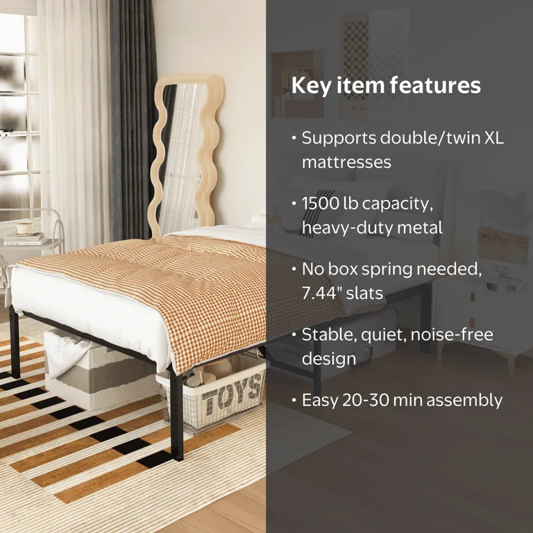 baxluxe, double bed frame, 15-inch oversized, heavy-duty steel
