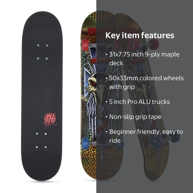Tony Hawk 31-Inch Metallic Gold Hawk Dagger Popsicle Skateboard