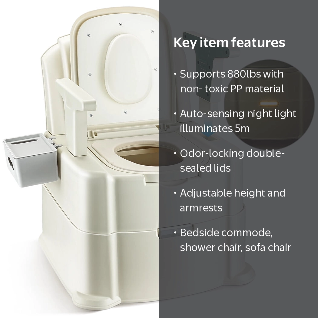 Hybodies Bedside Commode, Adjustable Portable Toilet for Adults