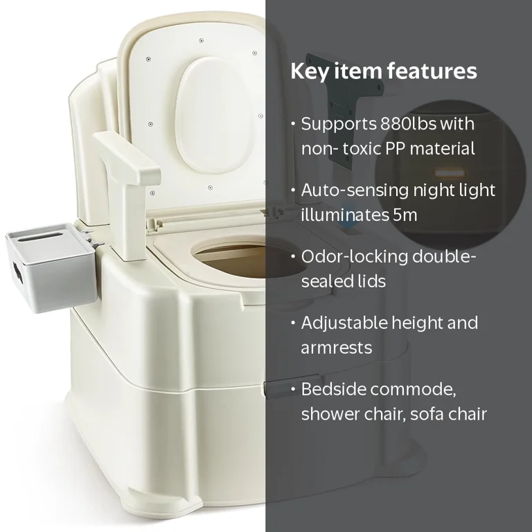 Bedside Commode, Portable Toilet for Adults, Commode Chair for Toilet with Arms, Height Adjustable, 2 Toilets and Induction Night Light, Potty Chair