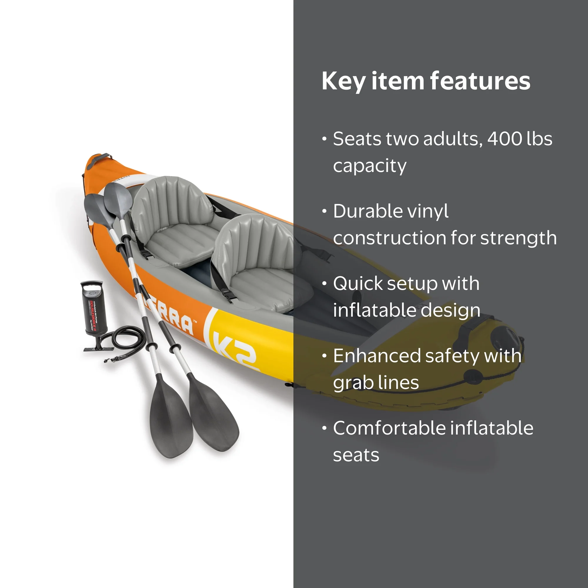 Intex Sierra K2 2-Person Inflatable Blow Up Fishing Kayak with