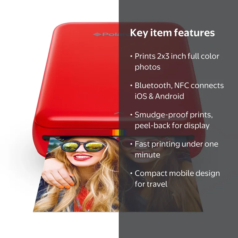 Polaroid Zip Mobile Instant Photo Printer, Red, POLMP01R - Walmart.com