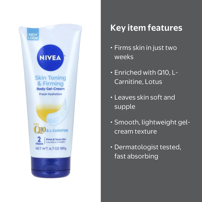 nivea skin firming & toning gel-cream with q10 + l-carnitine 2 pack) Body Gel-Cream, and L-Carnitine, Non-Greasy, 6.7 oz enzyme q10 NIVEA Skin Firming & Toning