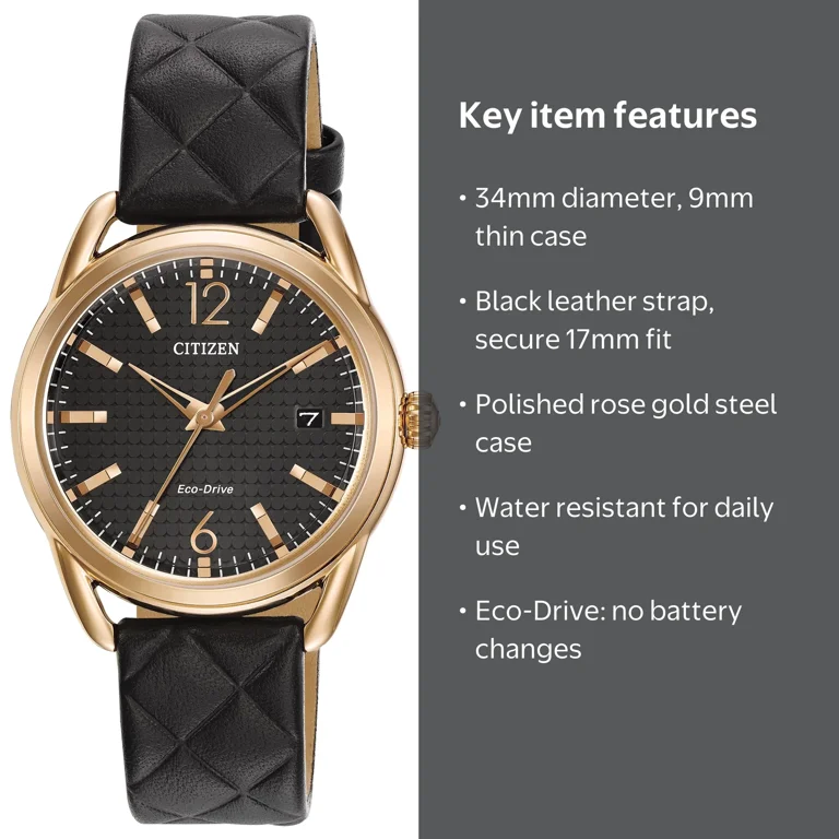 CITIZEN Women's Drive Eco-Drive Watch FE6083-13E, 34 mm, Black