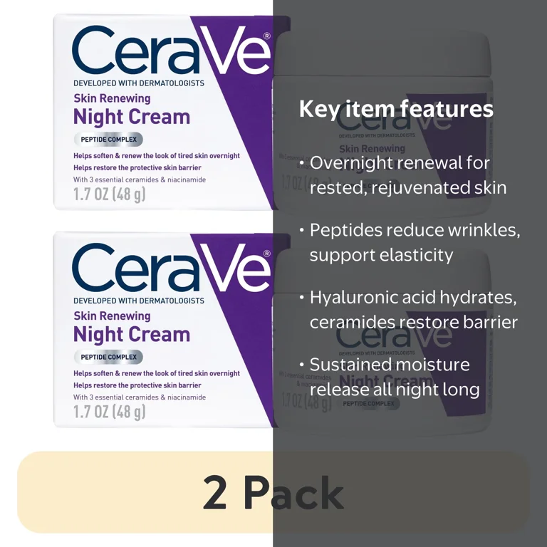2 pack) CeraVe Moisturizer Skin Renewing Night Face Cream with