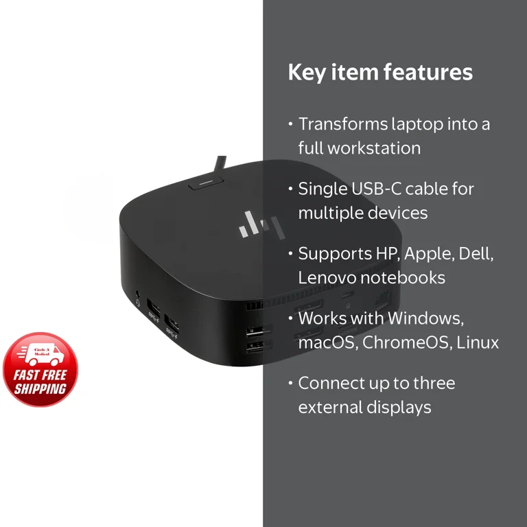 HP, USB-C Dock G5, 5YH26AV, Black, Supports Multiple Displays
