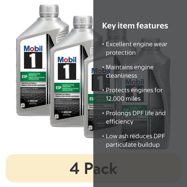 Mobil 1 ESP 0W-30 エンジンオイル 1L 4本セット 4 pack) Mobil 1 ESP Full Synthetic Motor Oil 0W-30, 1 Quart