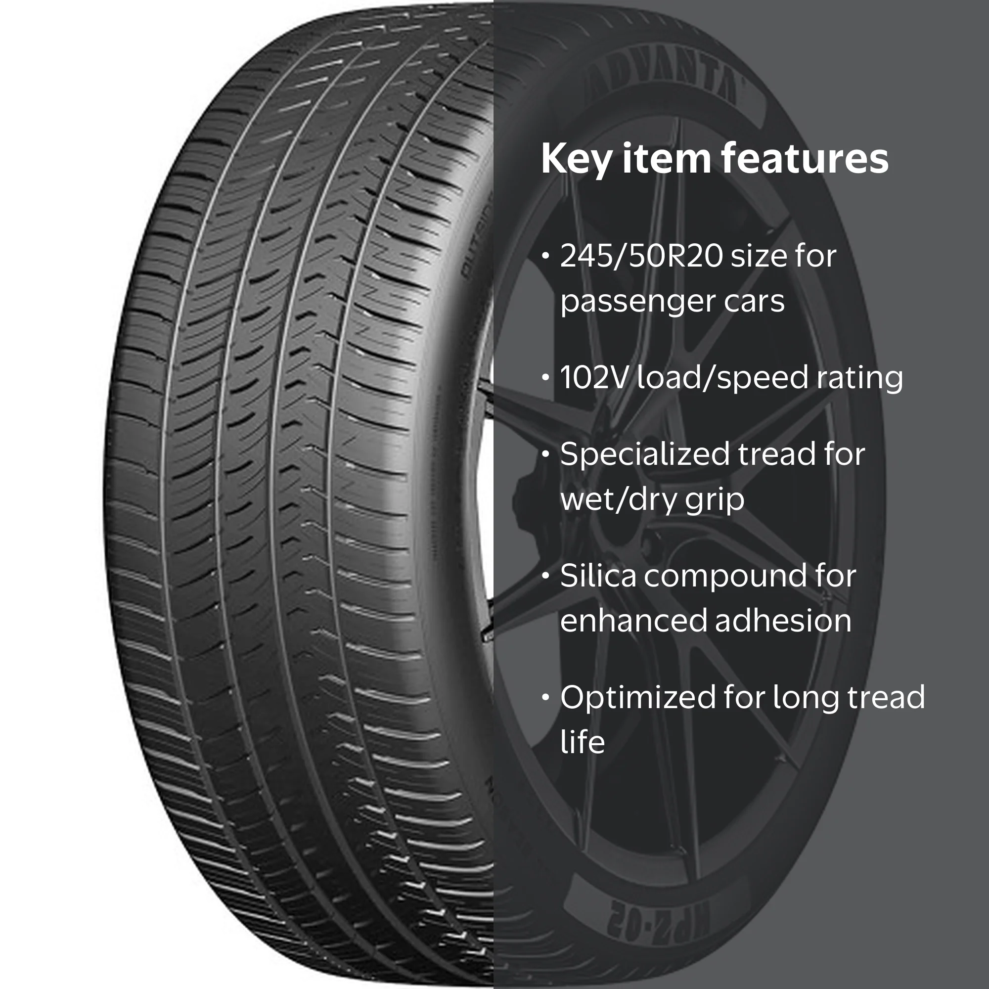 Advanta HPZ-02 Performance 245/50R20 102V Passenger Tire, Silica