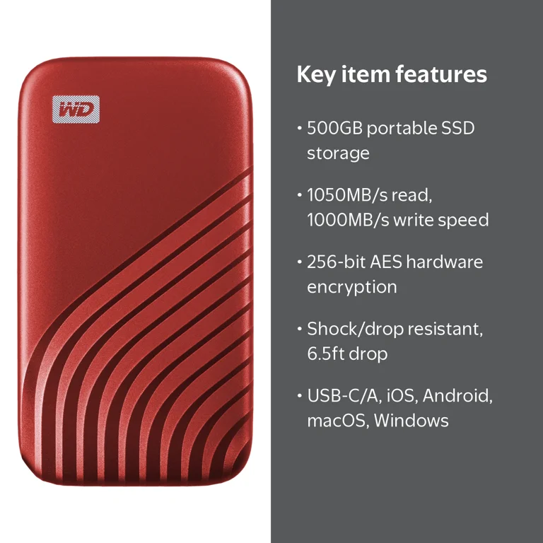 WD, My Passport SSD, 500GB, Portable External Solid State Drive