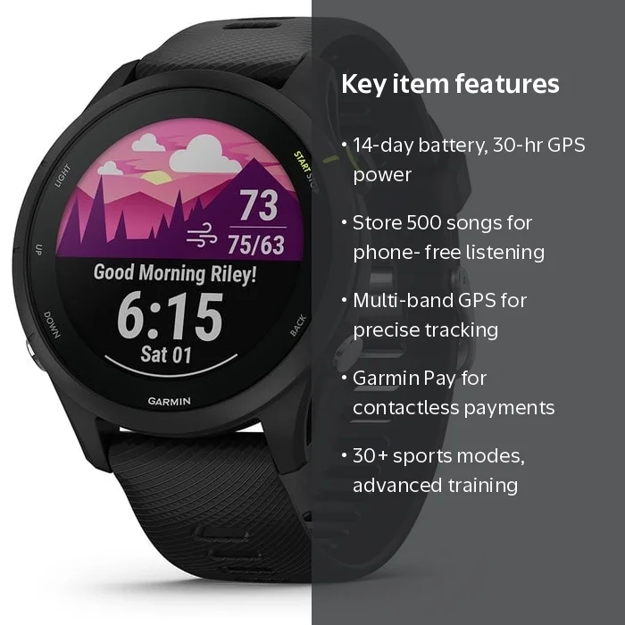 Garmin Forerunner 255 Music Smartwatch, Black - GPS, Training Tips