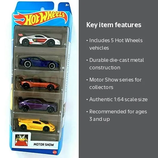 Hot Wheels, Motor Show, 1:64 Scale Die-Cast Vehicles, 5-Pack
