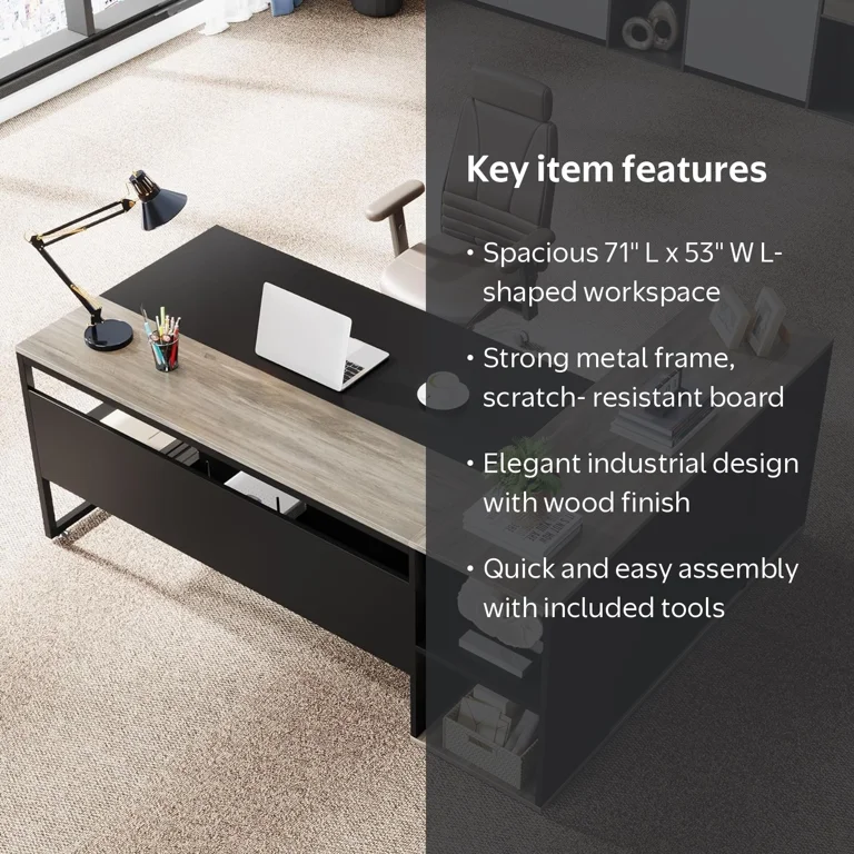 Tribesigns 71 inch L Shaped Executive Desk with Storage - Walmart.com