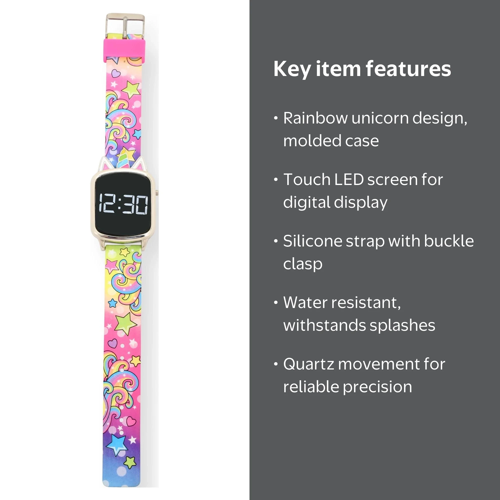 Wonder Nation Childrens Unisex Rainbow Unicorn LED Touch Watch