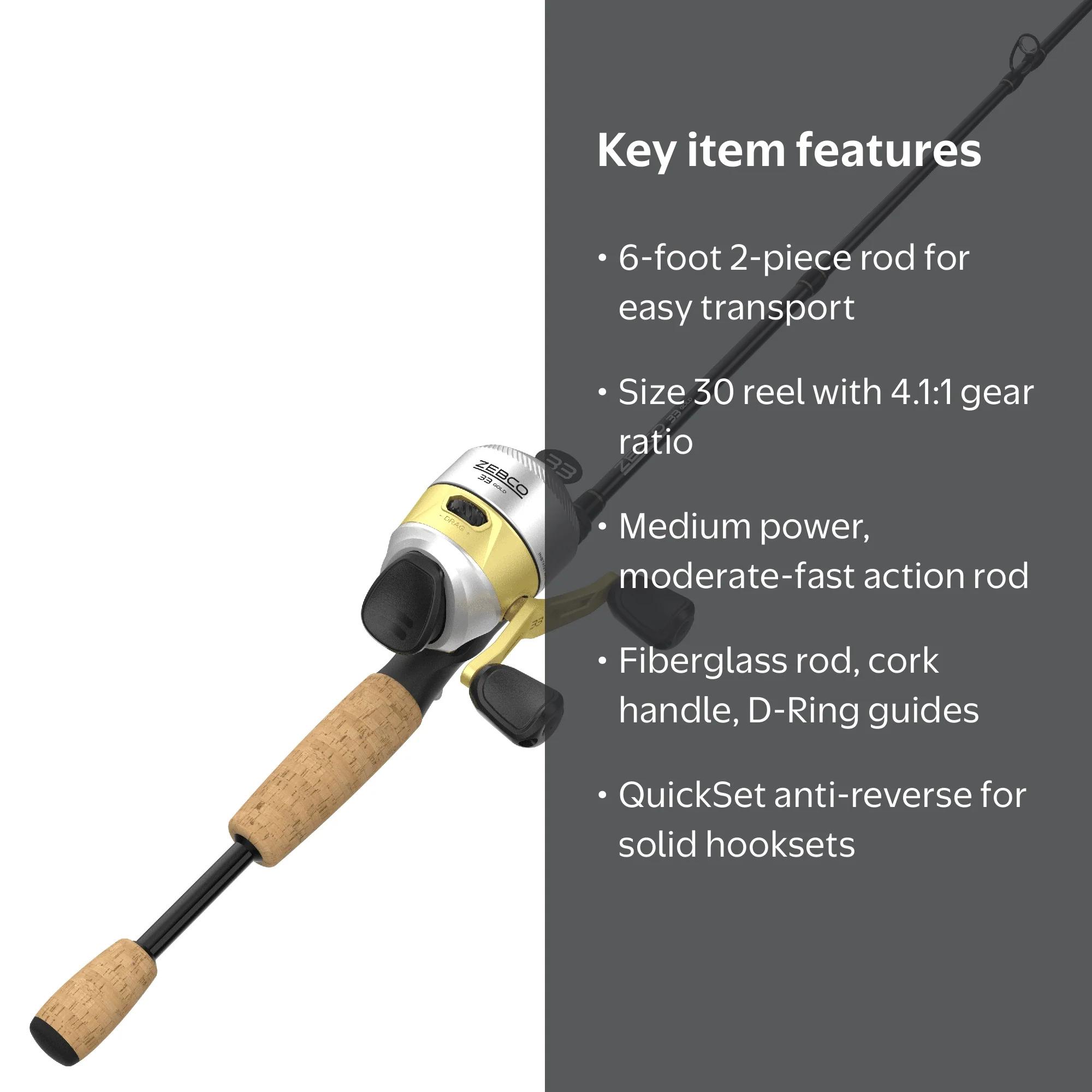 Zebco 33 Gold Spincast Reel and Fishing Rod Combo, 6-Foot Graphite