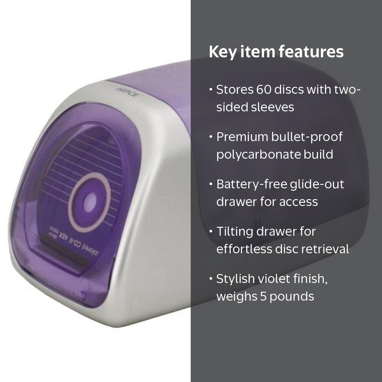 Hipce CDB-60PC VL Bullet Proof One Touch CD Box, Violet - 60
