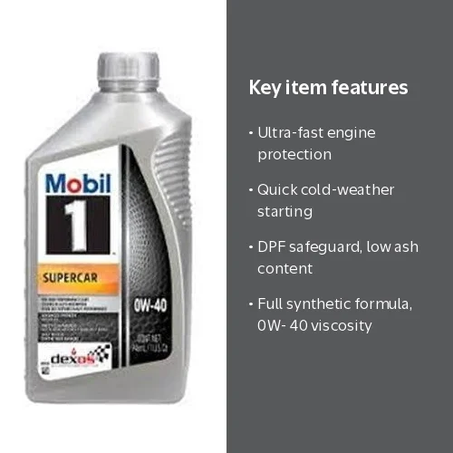 Mobil 1, Supercar Full Synthetic Motor Oil, 0W-40, Case of 6