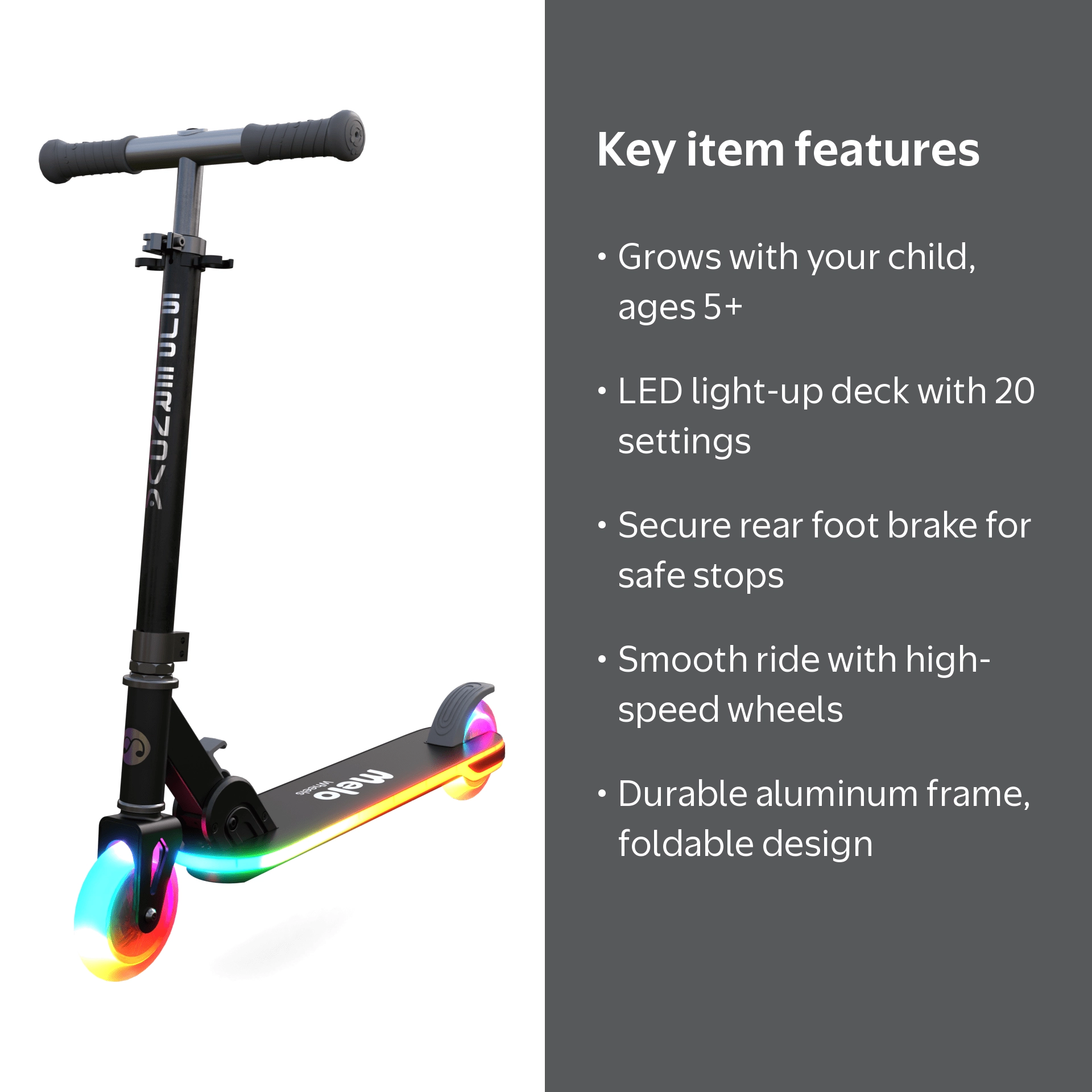 Melo Supernova Kick Scooter – Kids Folding LED Light-Up Scooter