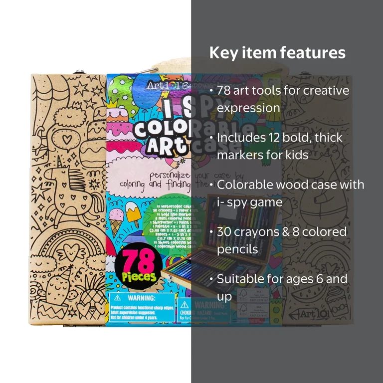 Art 101 Budding Artist 78 Piece Creative Colorable Wood Art Set