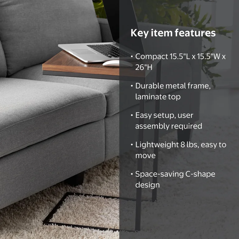 Mainstays C-Shape Metal End Table, Canyon Walnut Finish - Walmart.com