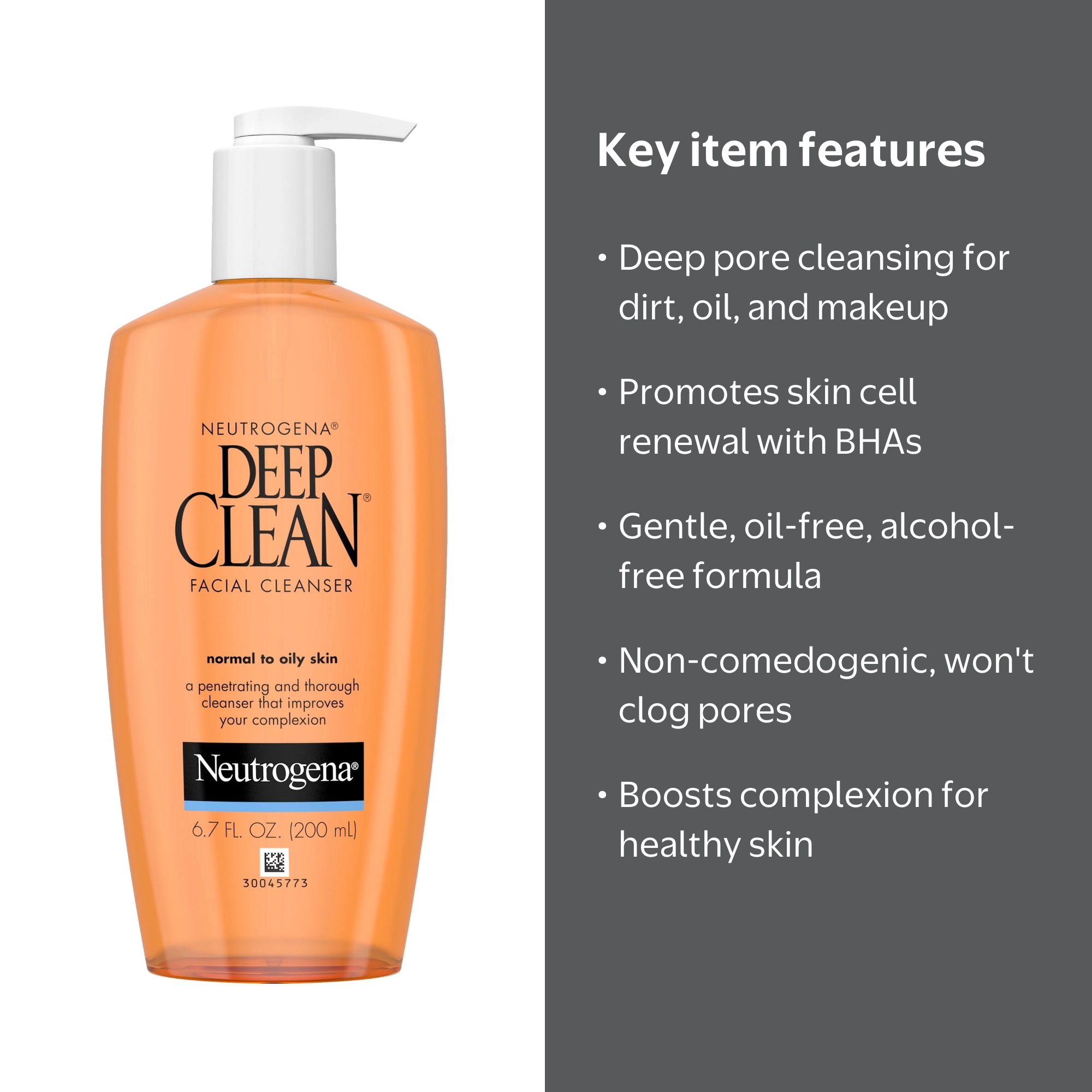 Neutrogena Oil-Free Deep Clean Daily Facial Cleanser, Face Wash