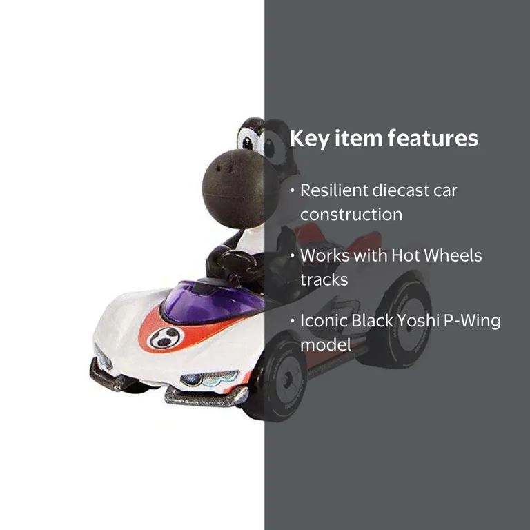Hot Wheels Mario Kart Black Yoshi Diecast Car (P-Wing) (No