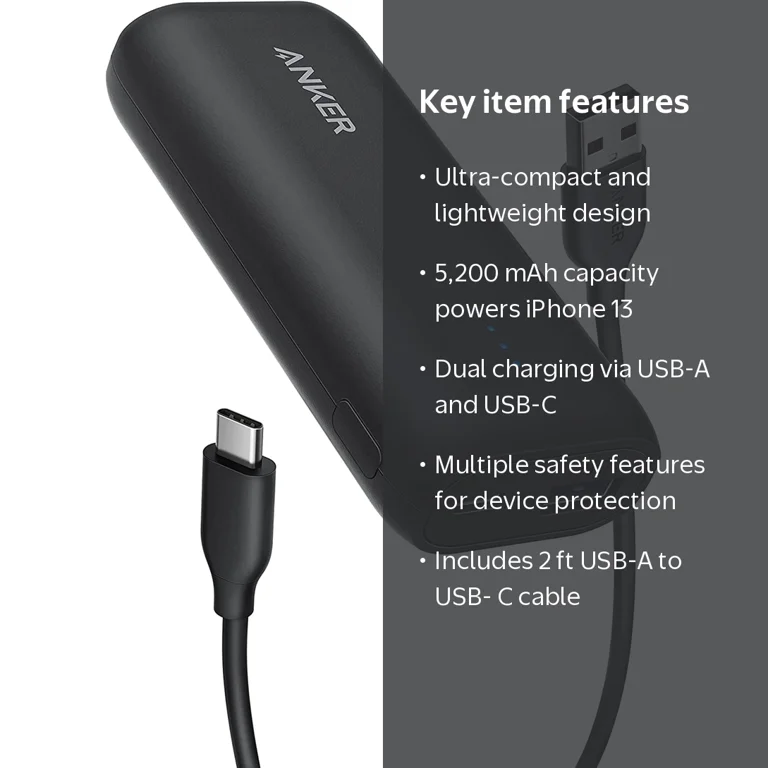 Anker Power Bank, 5,000mAh Portable Charger, USB-A and USB-C Ports