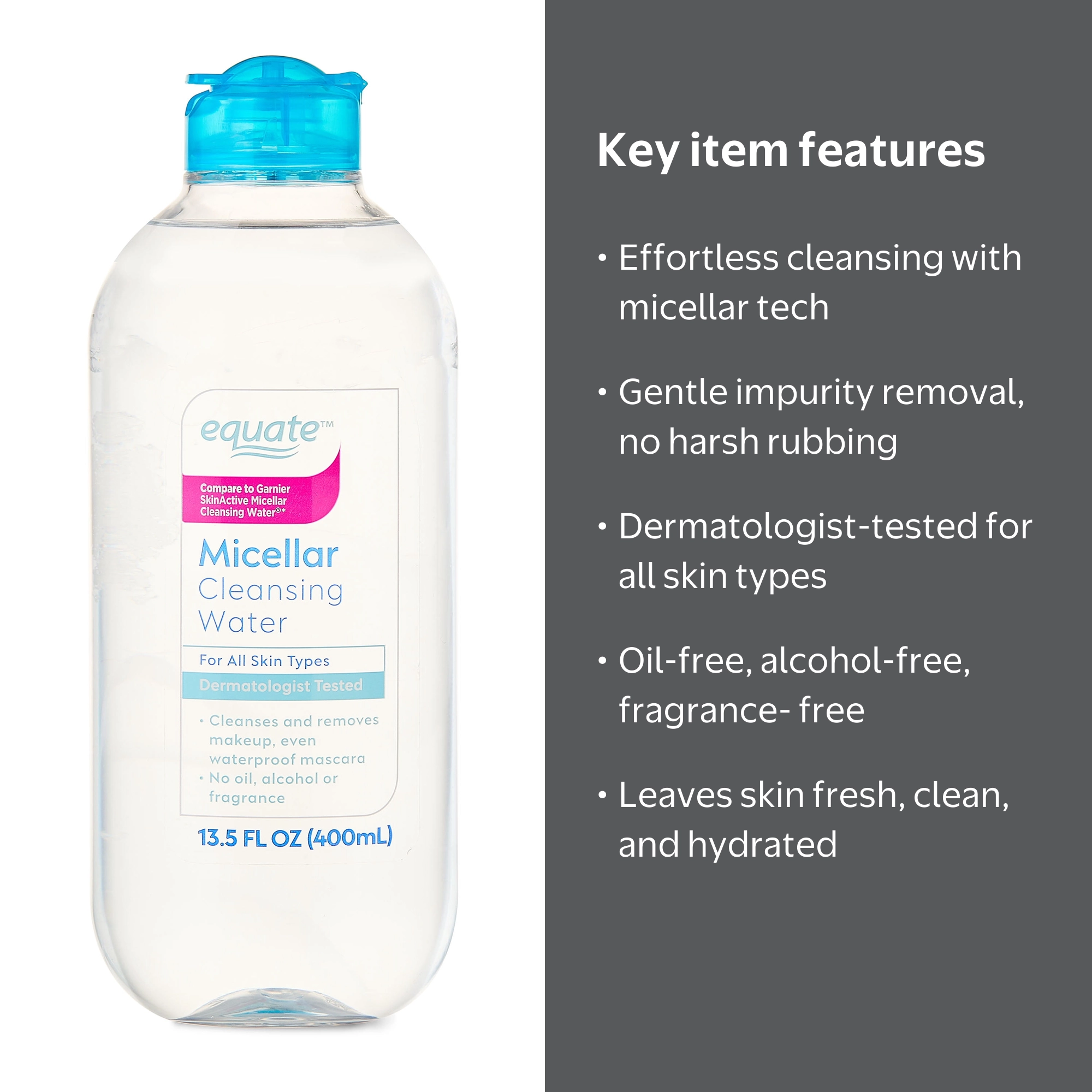 Equate Micellar Cleansing Water 13.5 fl oz Gentle Makeup Remover