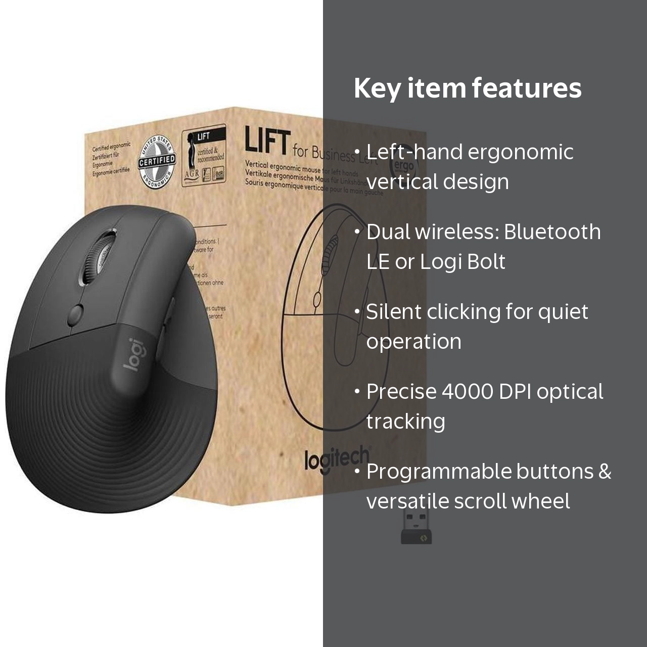 Logitech ワイヤレスマウス 本体 Logitech, Vertical Ergonomic Mouse, Left-handed, Wireless