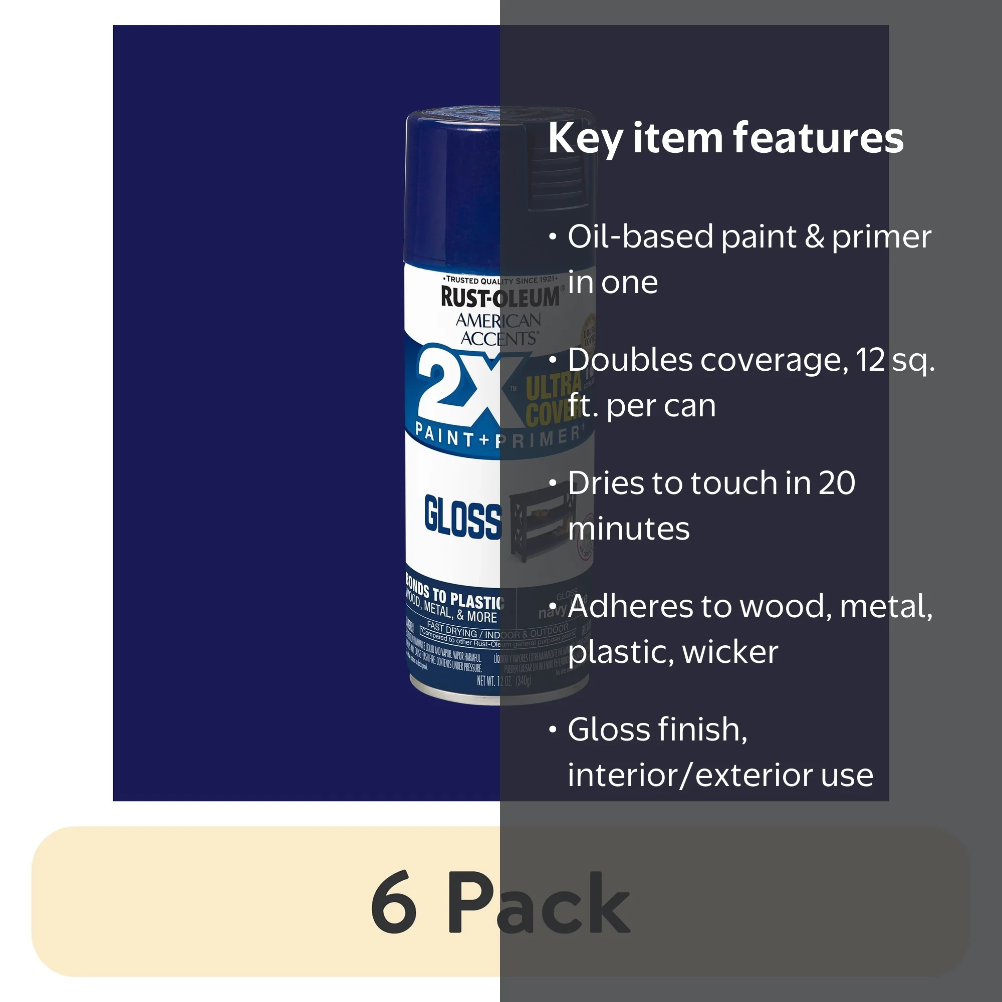 6 pack) Navy Blue, Rust-Oleum American Accents 2X Ultra Cover