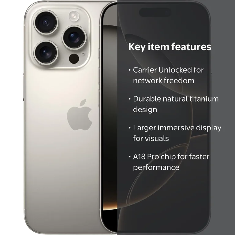 Apple iPhone 16 Pro, 128GB Titanium Finish, Refurbished, Carrier