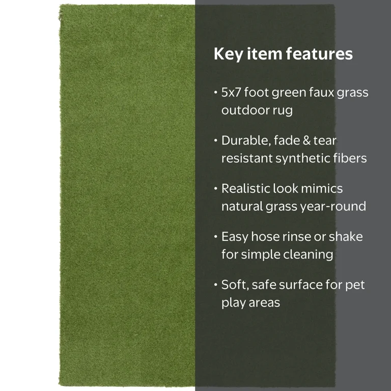 Mainstays 5x7 ft Green Faux Grass Outdoor Rug, All-Weather, Pet