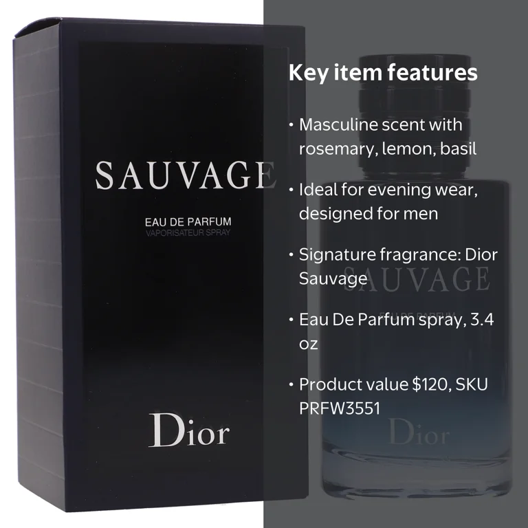 Dior, Sauvage Eau De Parfum Spray, 3.4 Oz, Men, Fragrance