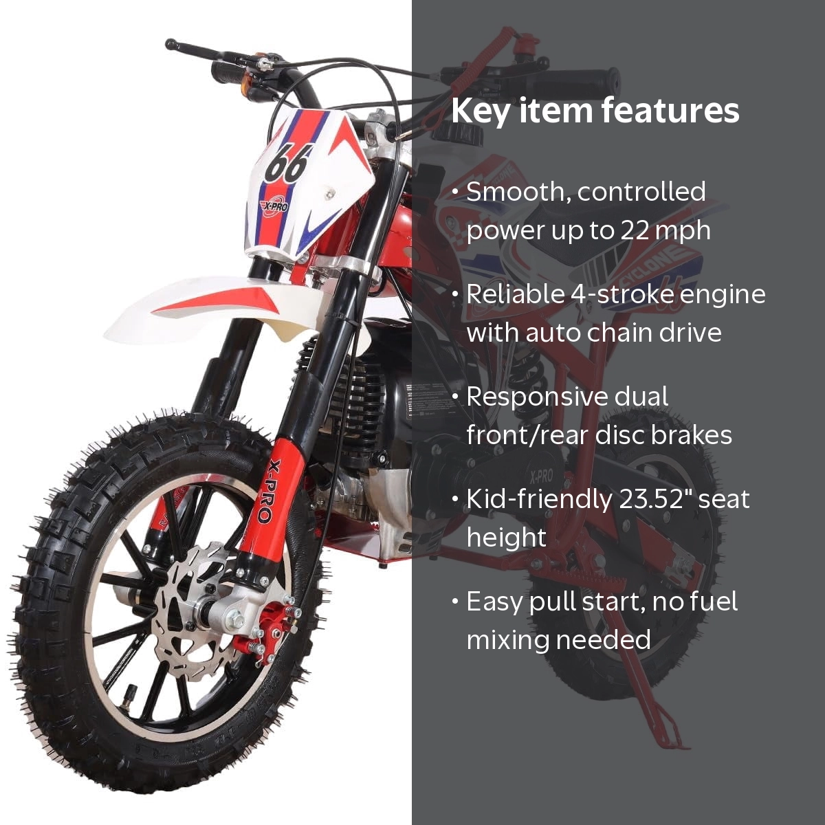 X-Pro Gas Pit Dirt Bike, 40cc, Red, 22 mph Mini Bike for Kids