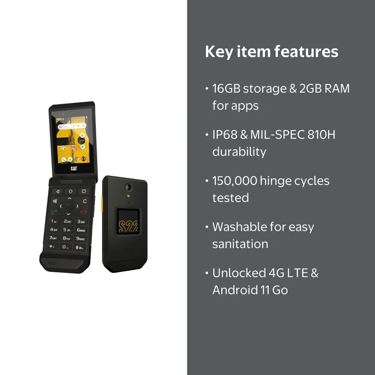 Caterpillar, Rugged Flip Phone, Cat S22 IP68 16GB 4G LTE GSM