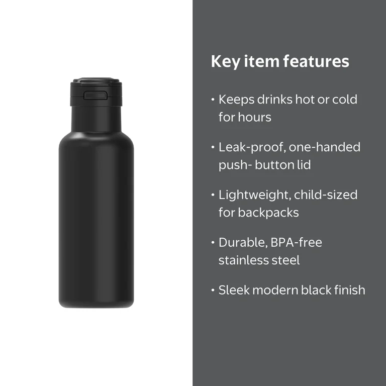 Your Zone 14oz Stainless Steel Bottle Black Double Wall Insulated