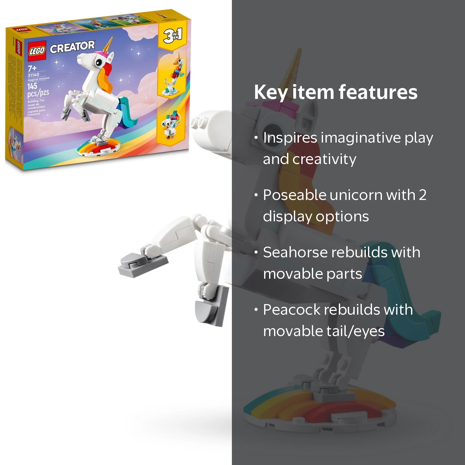 LEGO, Magical Unicorn 3 in 1 Building Toy Set, 31140, 145 Pieces