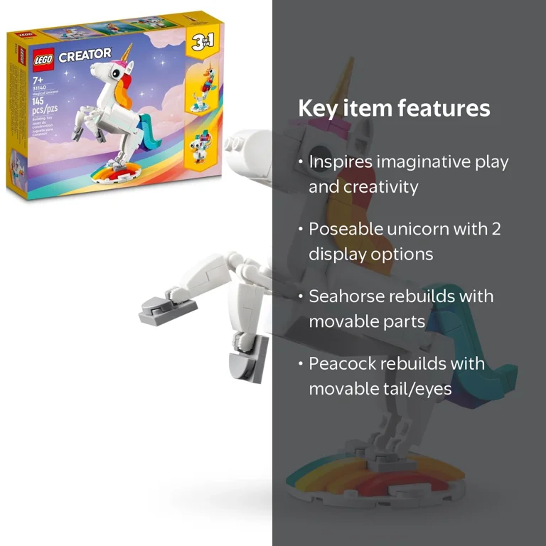 LEGO, Magical Unicorn 3 in 1 Building Toy Set, 31140, 145 Pieces